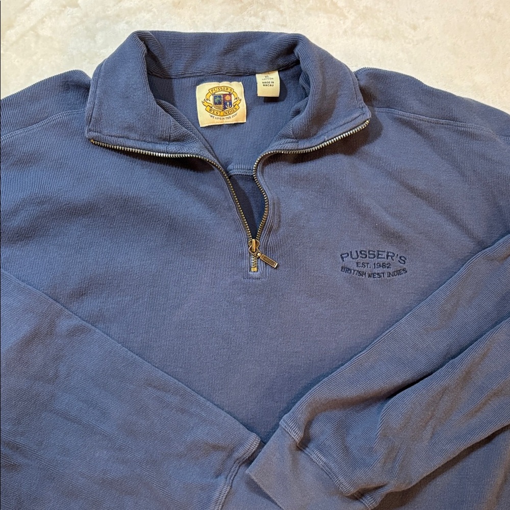 Pussers Pusser’s 1/4 zip sweatshirt pullover sweater Mens XL blue Vintage